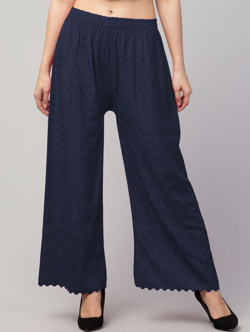 navy blue solid with work palazzo