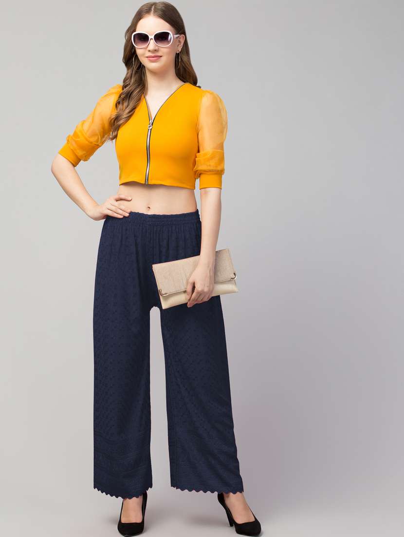 navy blue solid with work palazzo - 20300778 -  Standard Image - 3