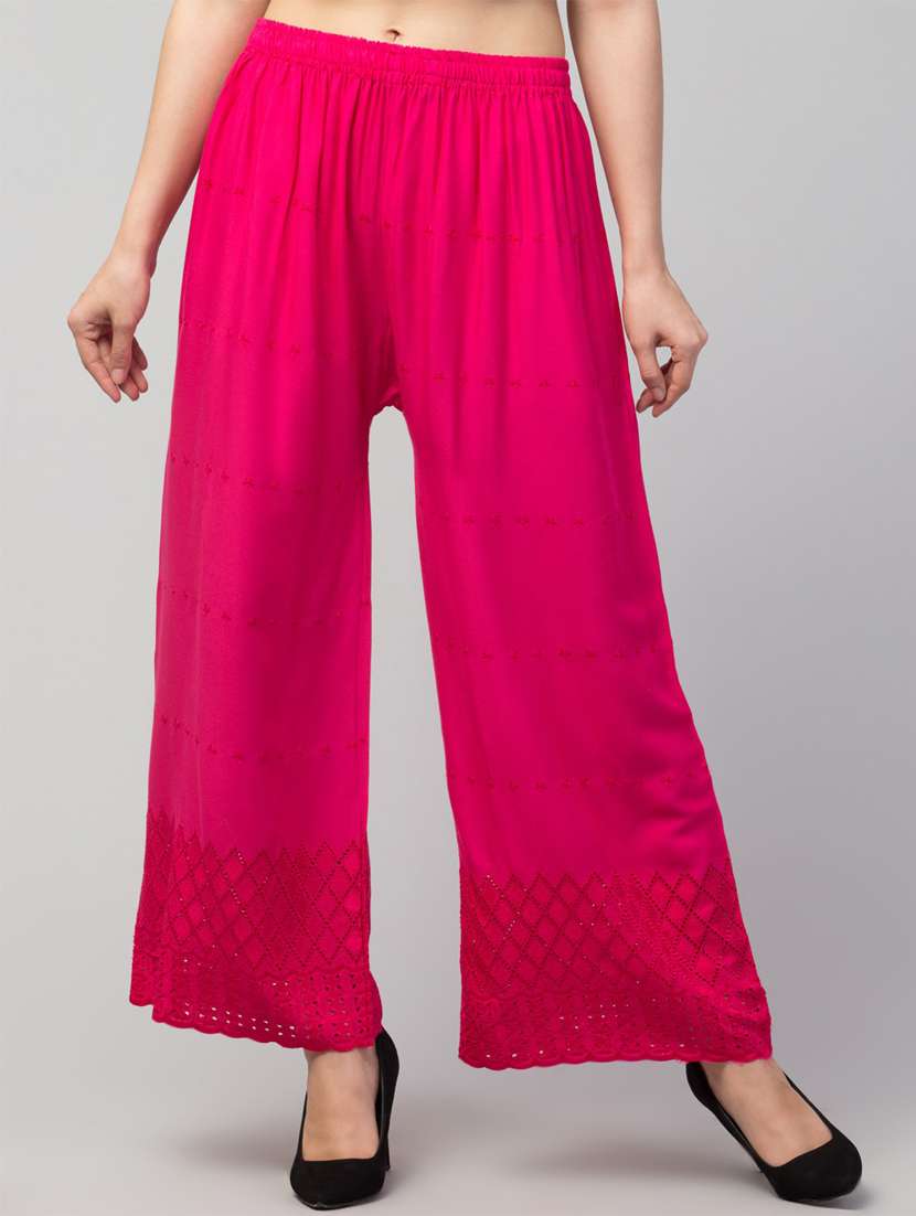 pink solid with work palazzo