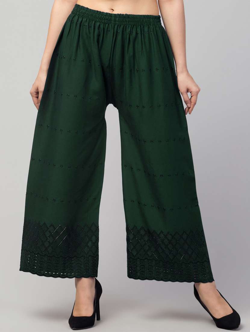 bottle green solid with work palazzo