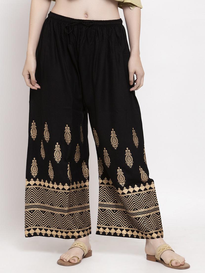 black bottom placement print straight palazzo - 20300788 - Zoom Image - 0