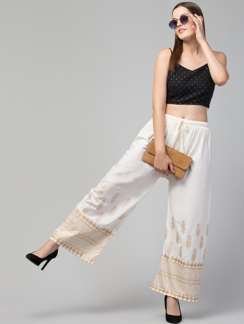 optic white bottom placement print straight palazzo - 20300790 - Standard Image - 3
