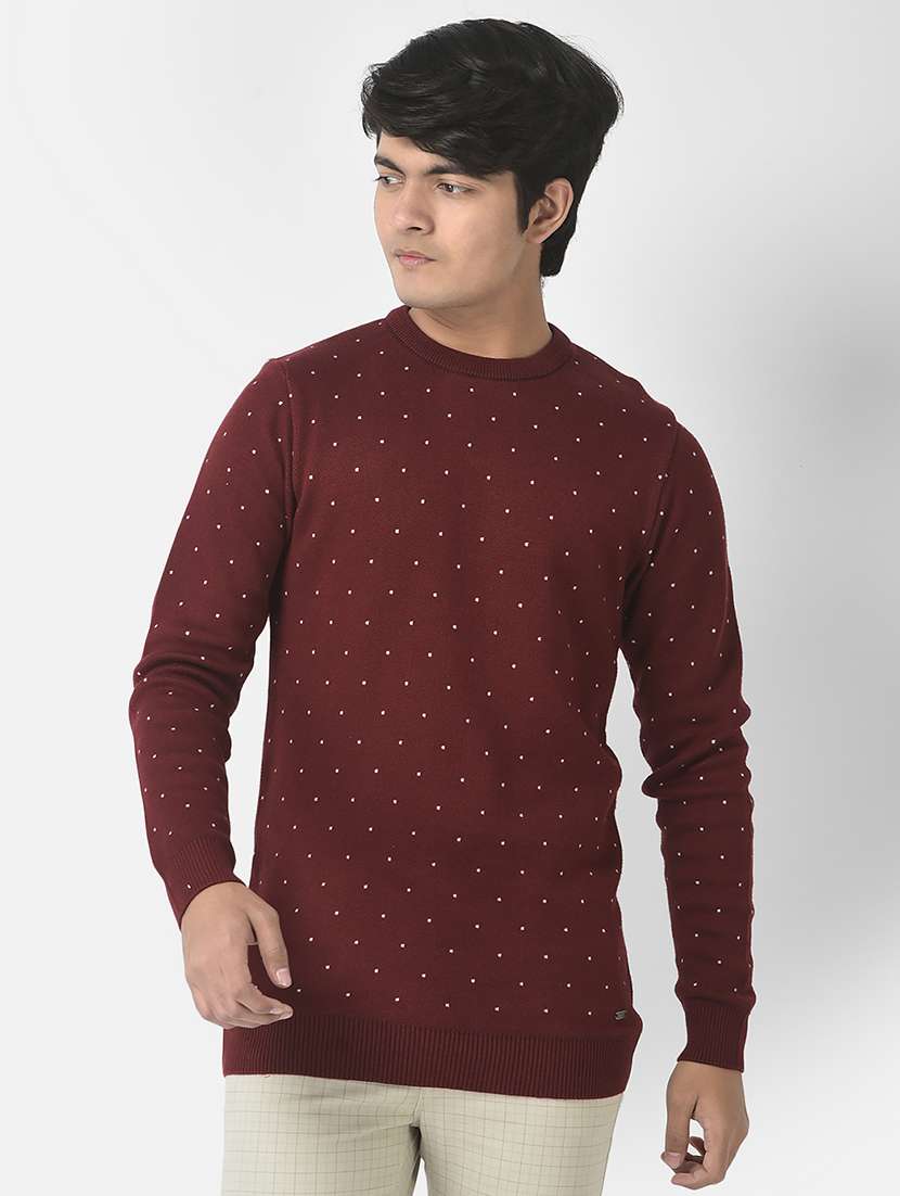 boys round neck maroon printed sweater