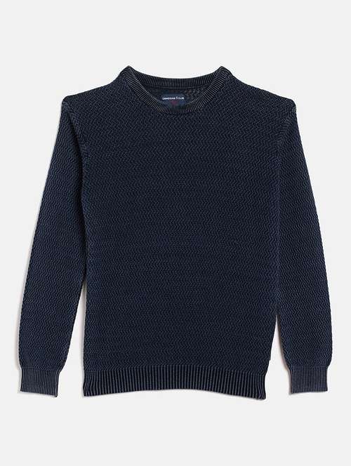dark blue self design sweater - 20301291 -  Standard Image - 0