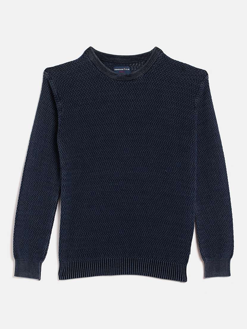 dark blue self design sweater - 20301291 -  Zoom Image - 0