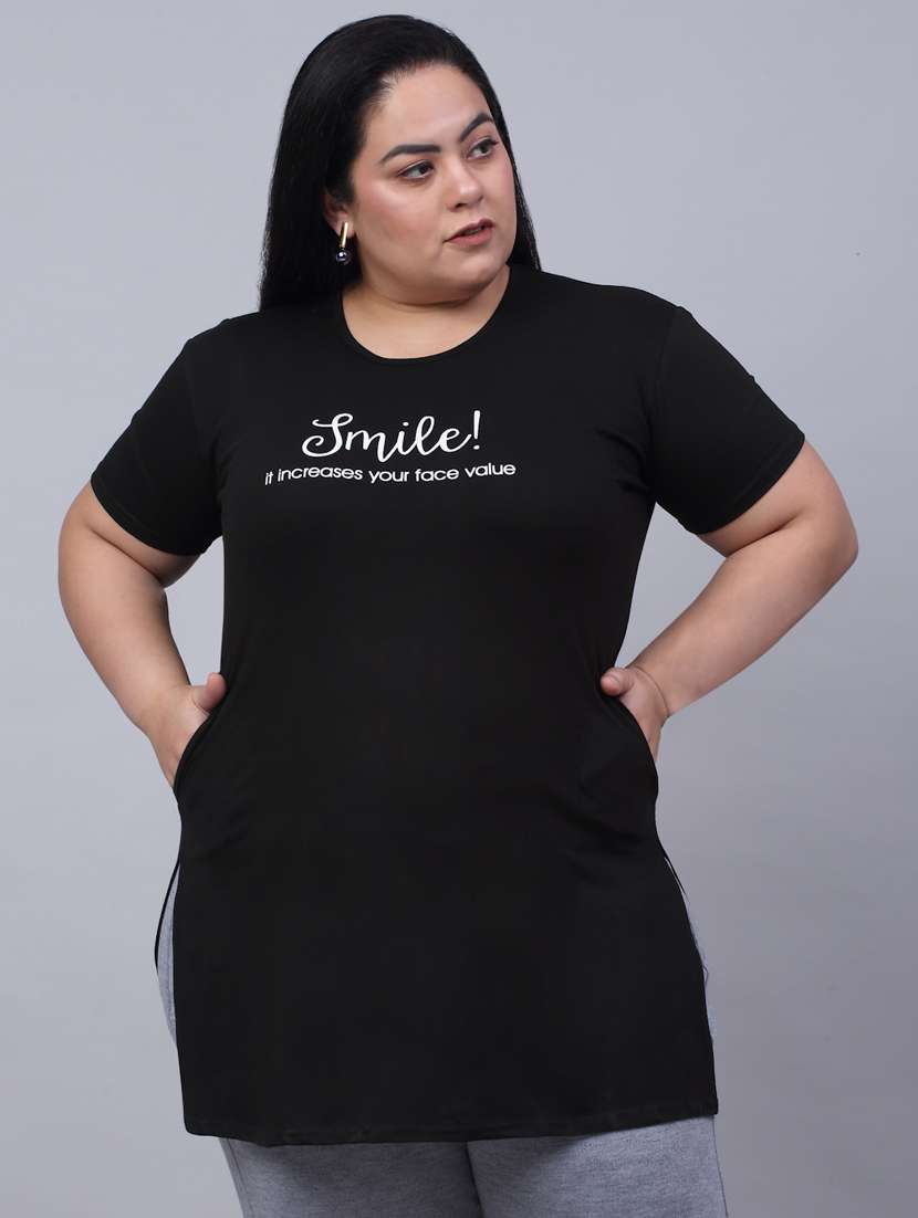 black typographic plus tunic - 20301299 - Zoom Image - 0