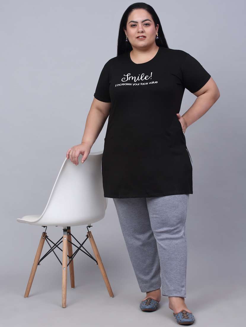 black typographic plus tunic - 20301299 - Standard Image - 3