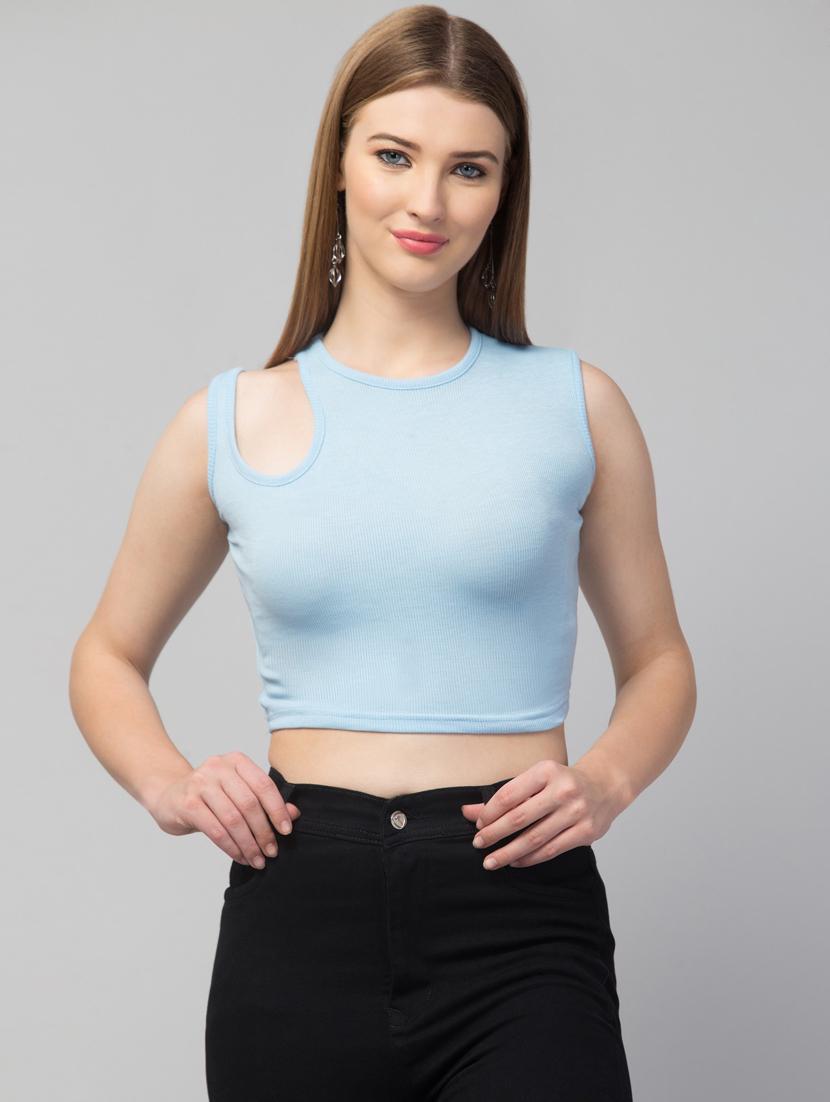 light blue solid sleeveless crop top - 20301313 - Zoom Image - 0