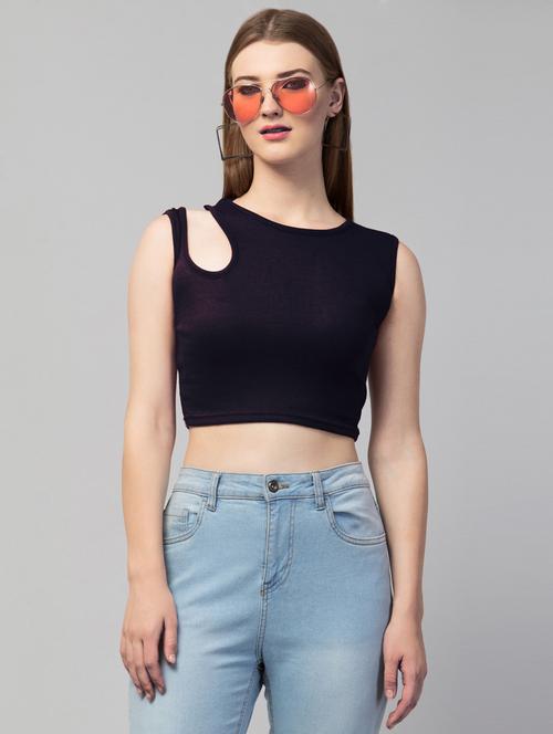 black solid sleeveless crop top - 20301314 - Standard Image - 0