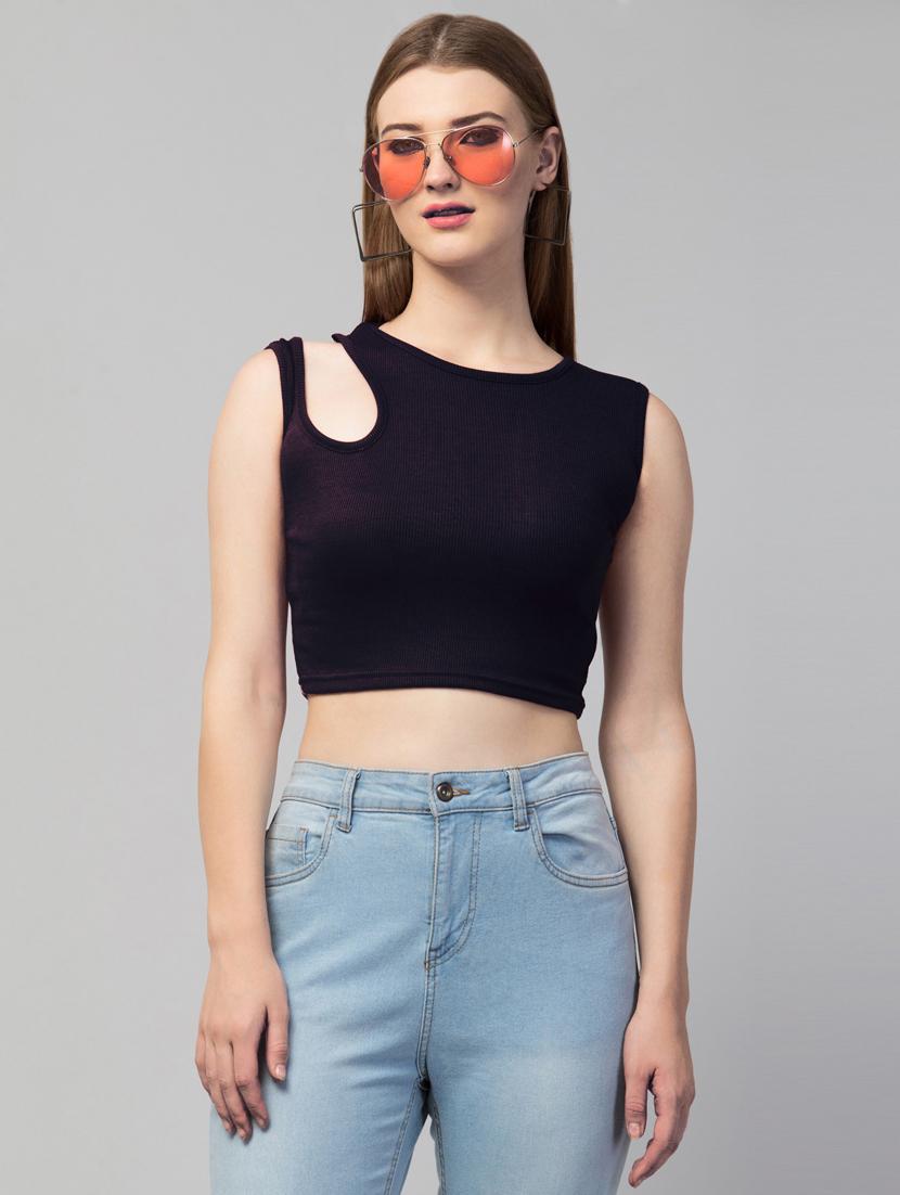 black solid sleeveless crop top - 20301314 - Zoom Image - 0