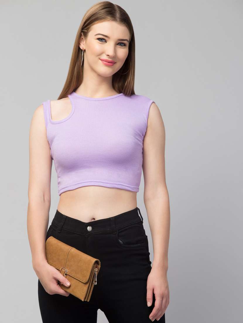 lavender solid sleeveless crop top - 20301315 - Zoom Image - 0