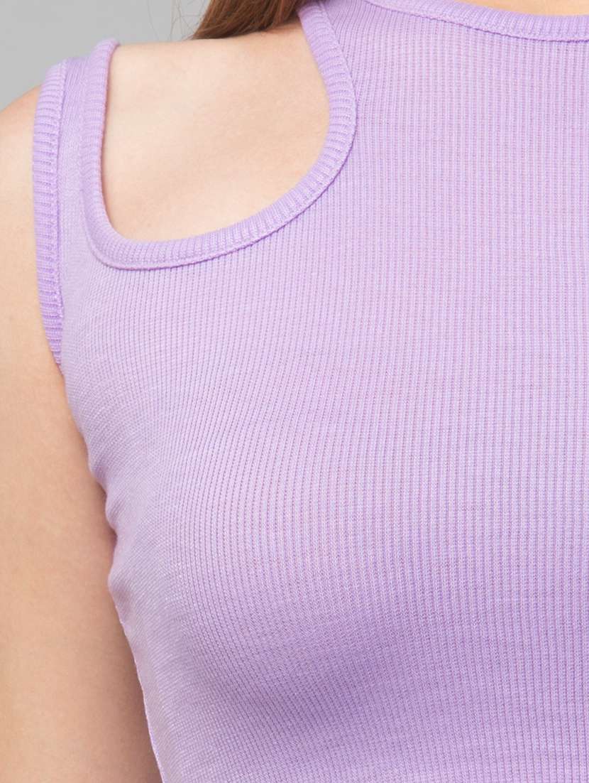 lavender solid sleeveless crop top - 20301315 - Standard Image - 5