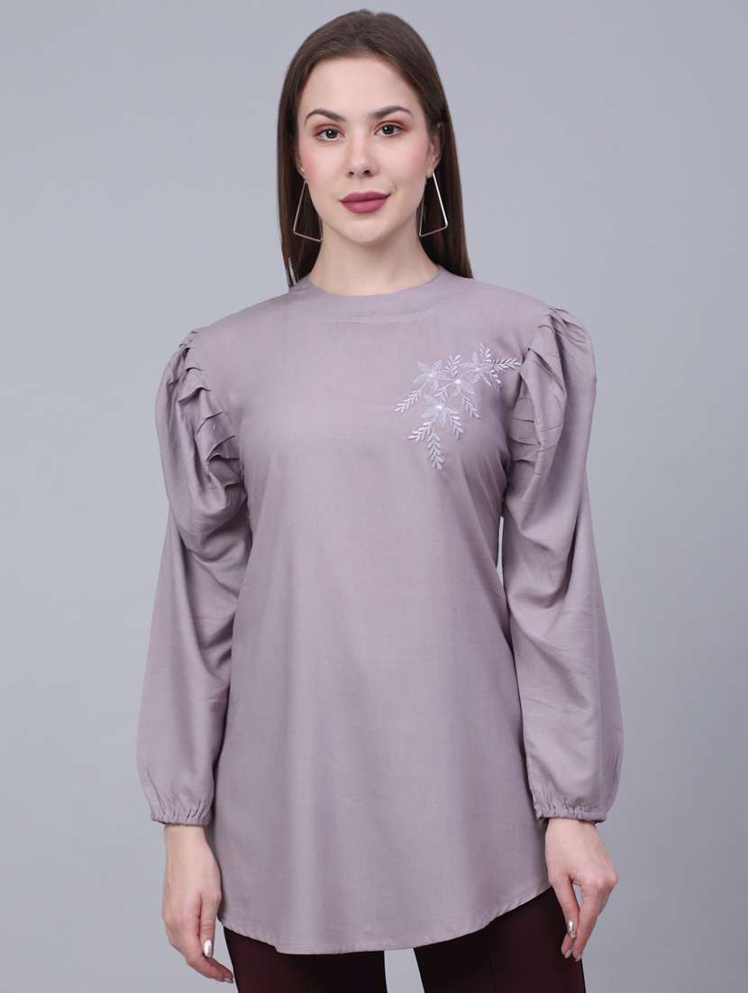grey solid boxy top - 20301325 -  Zoom Image - 0
