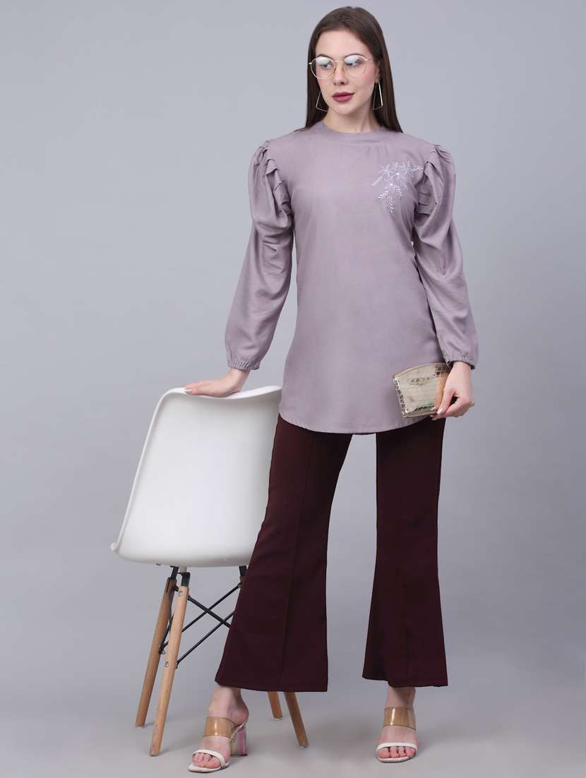 grey solid boxy top - 20301325 - Standard Image - 3