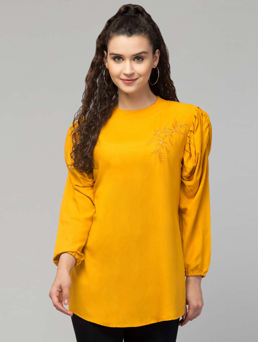 yellow solid boxy top - 20301326 -  Zoom Image - 0