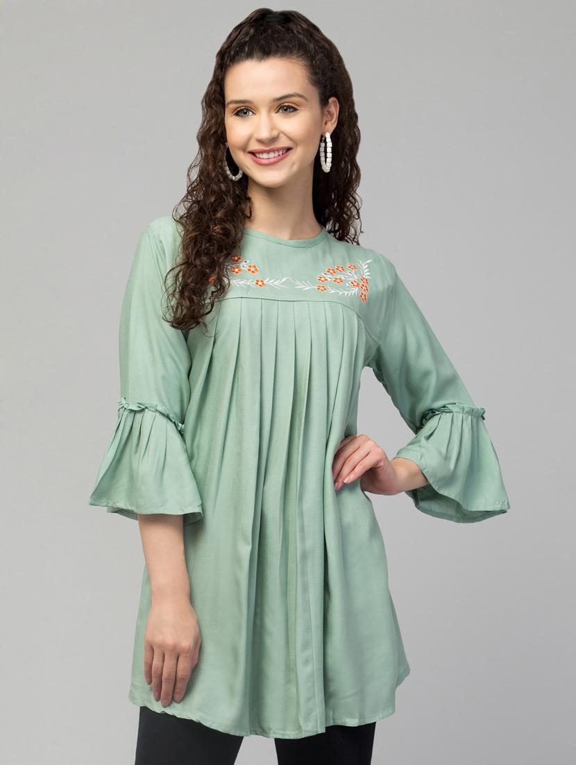 pastel green embroidered a-line tunic - 20301329 - Zoom Image - 0