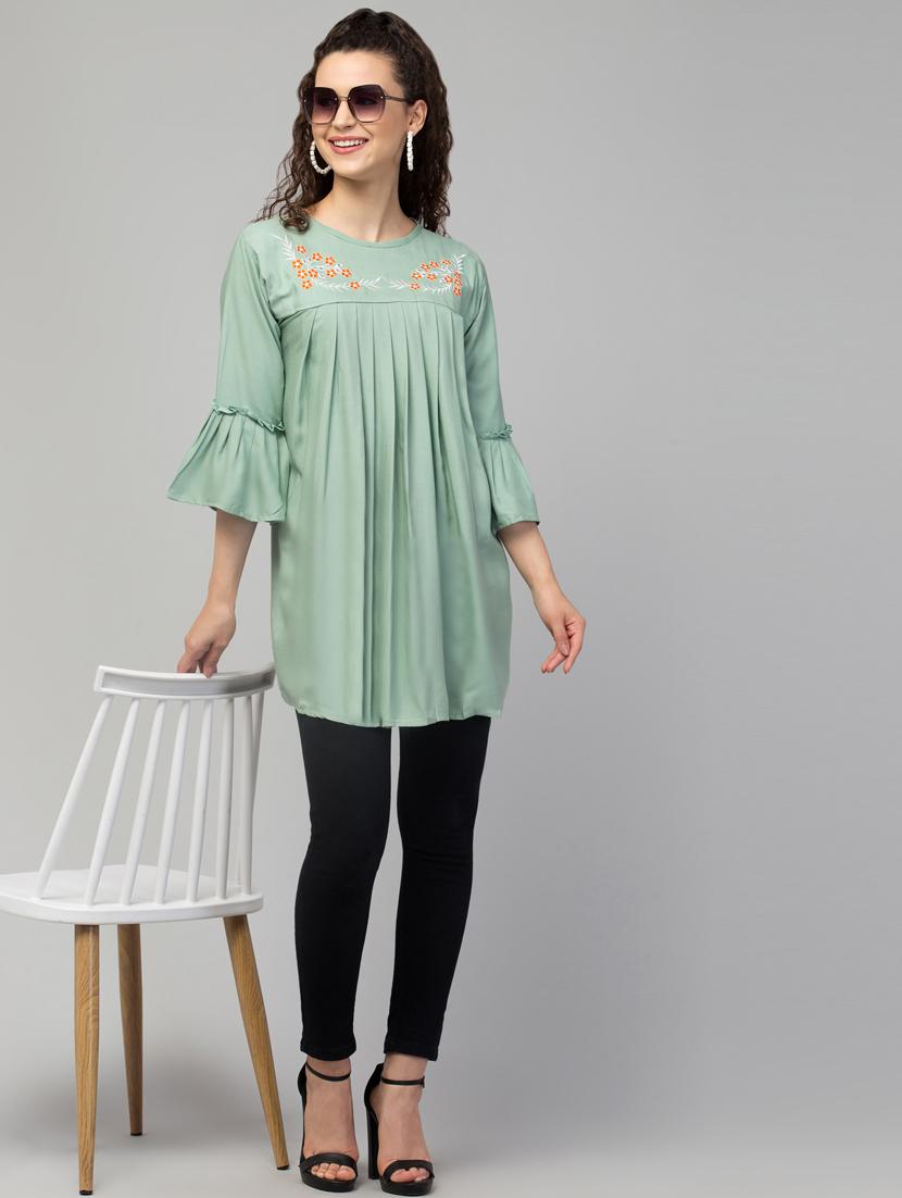 pastel green embroidered a-line tunic - 20301329 - Standard Image - 3