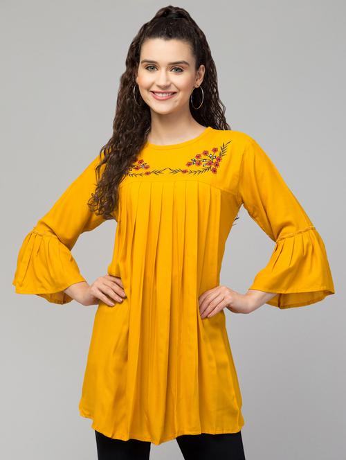 yellow embroidered a-line tunic - 20301331 - Standard Image - 0