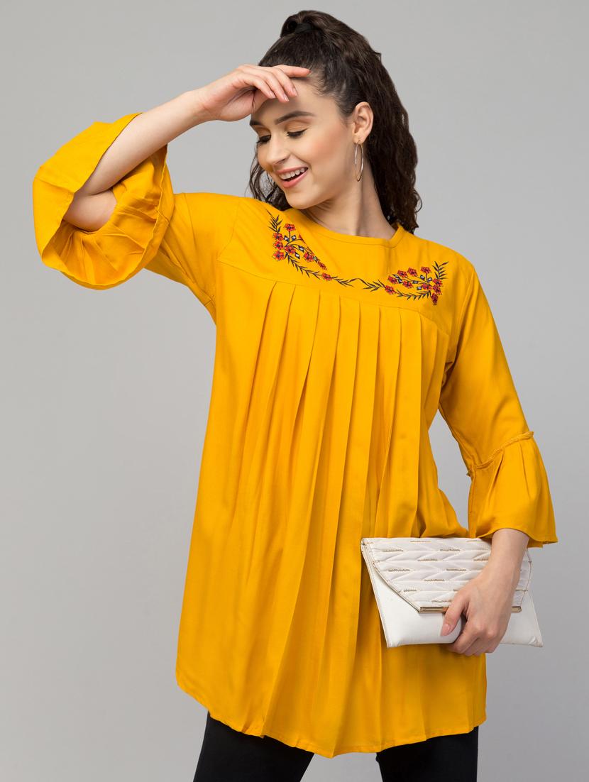 yellow embroidered a-line tunic - 20301331 - Standard Image - 3