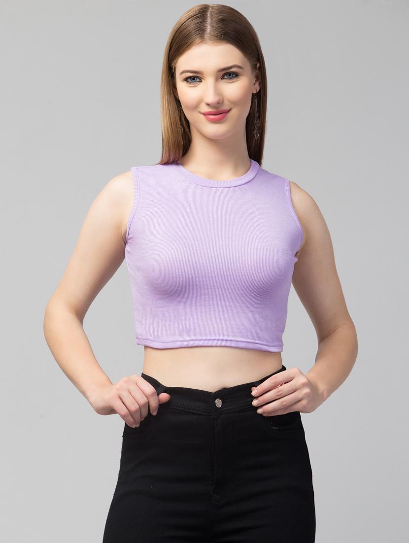 crew neck solid crop top - 20301334 - Zoom Image - 0