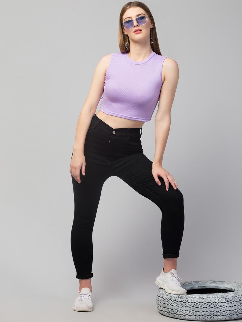 crew neck solid crop top - 20301334 - Standard Image - 3