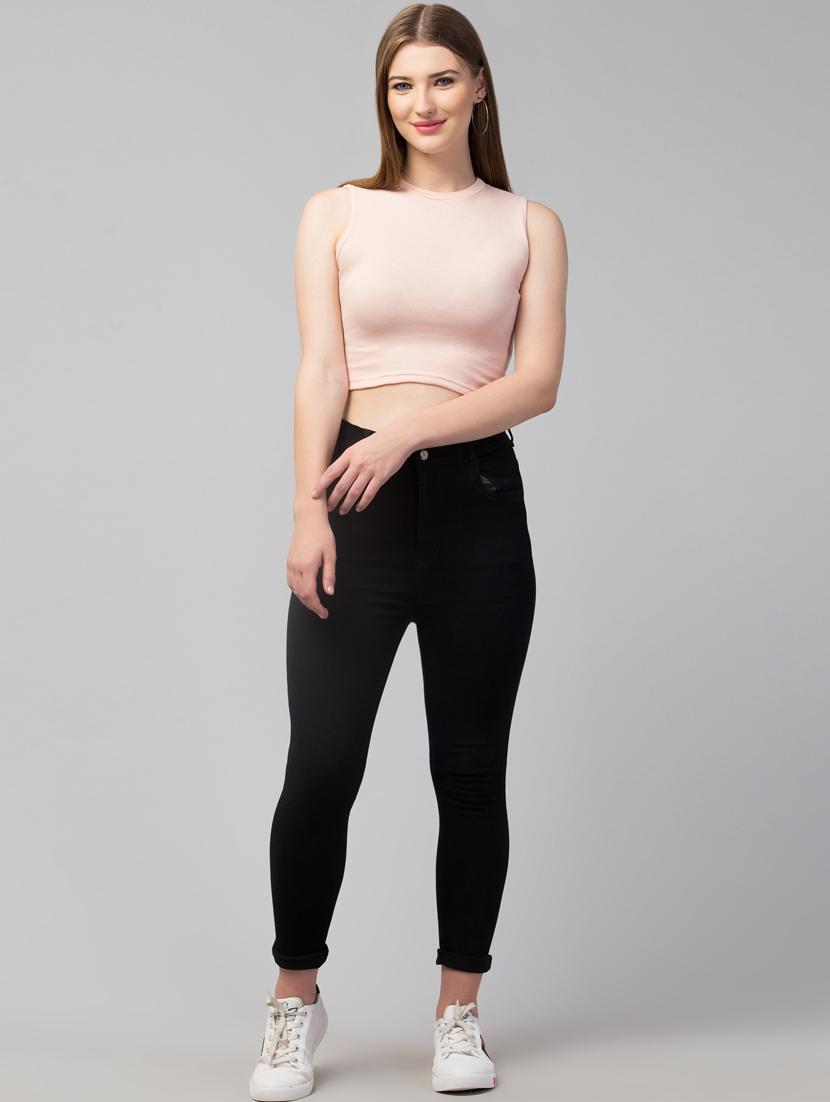 crew neck solid crop top - 20301335 - Standard Image - 3