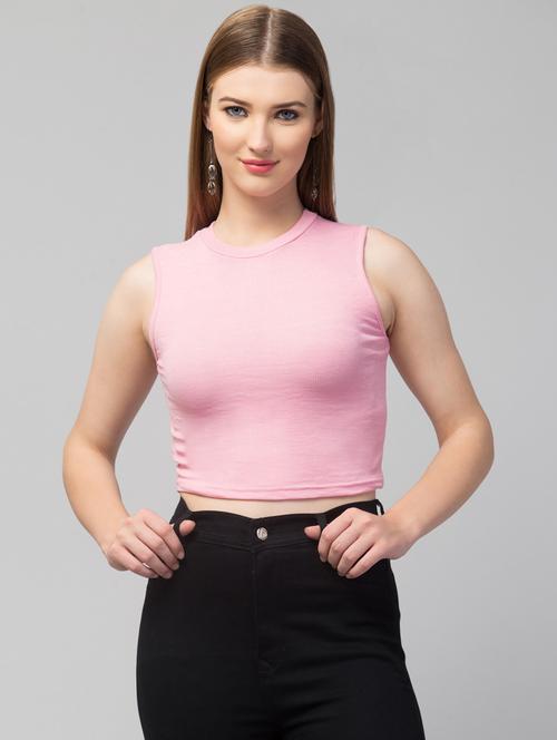 crew neck solid crop top - 20301336 - Standard Image - 0