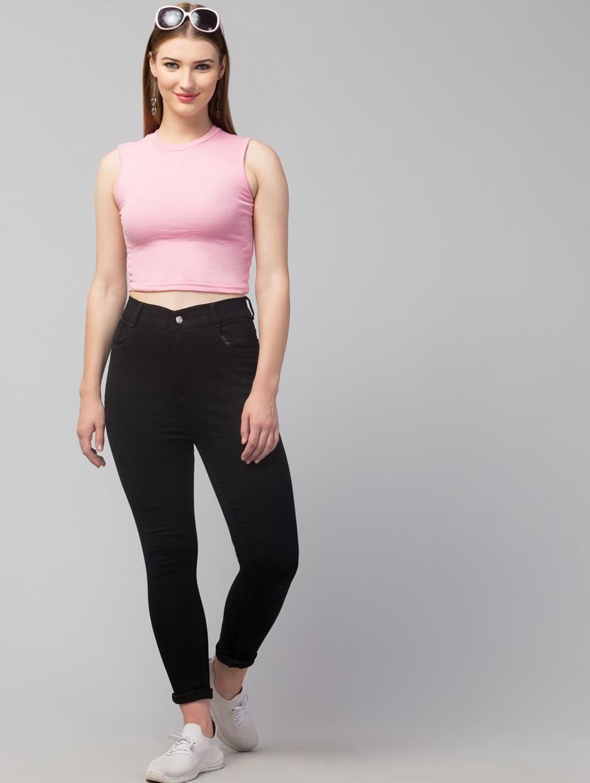 crew neck solid crop top - 20301336 - Standard Image - 3