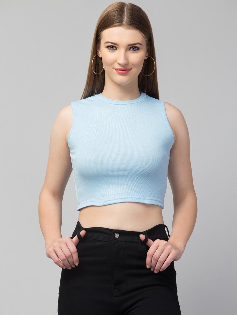 crew neck solid crop top - 20301337 -  Zoom Image - 0