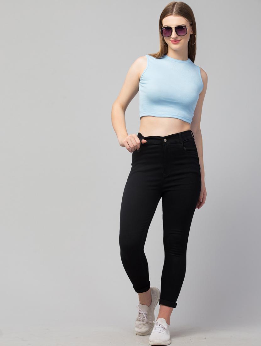crew neck solid crop top - 20301337 - Standard Image - 3