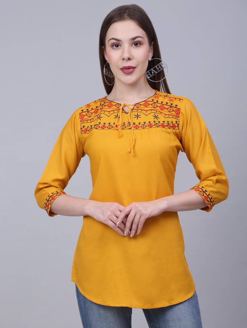 yellow embroidered regular tunic - 20301339 -  Zoom Image - 0