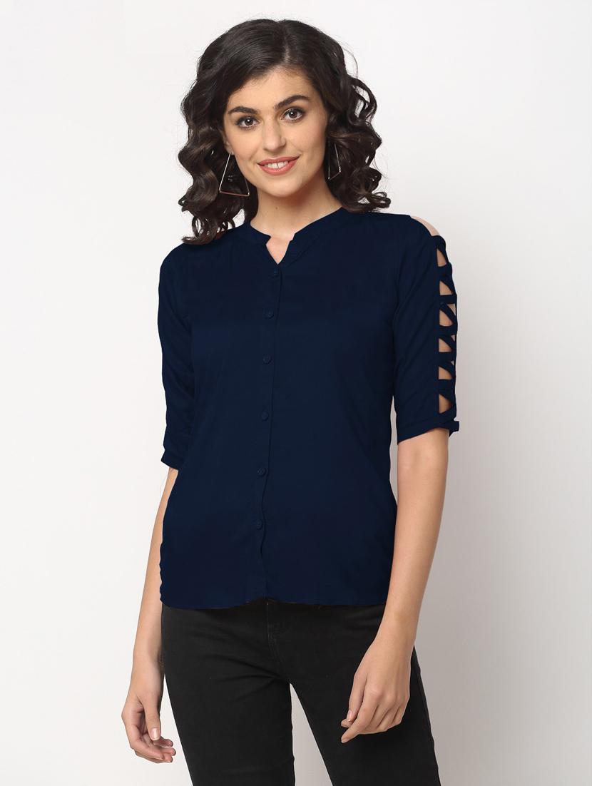 dark blue solid regular shirts - 20301348 -  Zoom Image - 0