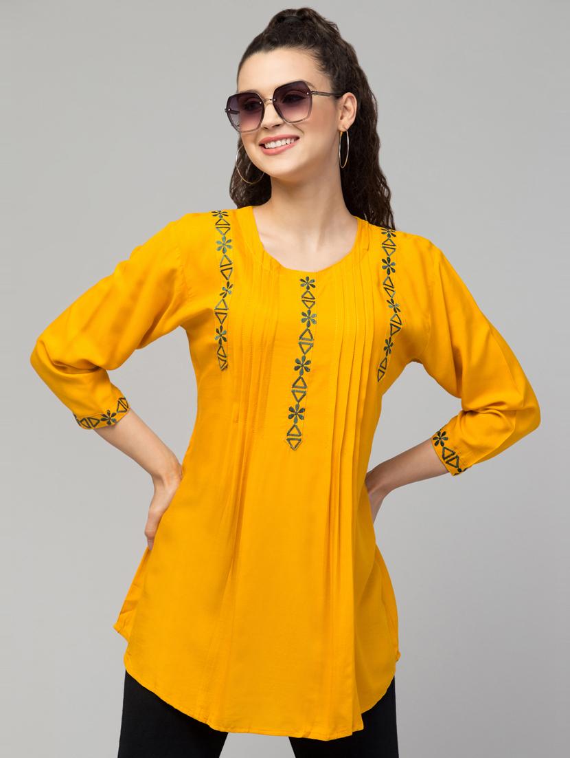 yellow embroidered a-line tunic - 20301368 - Zoom Image - 0