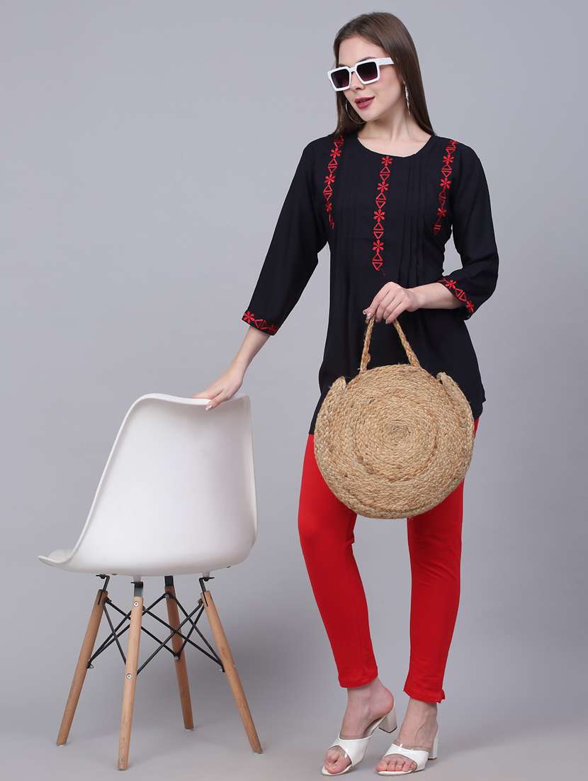 navy blue floral embroidred a-line tunic - 20301369 - Standard Image - 3