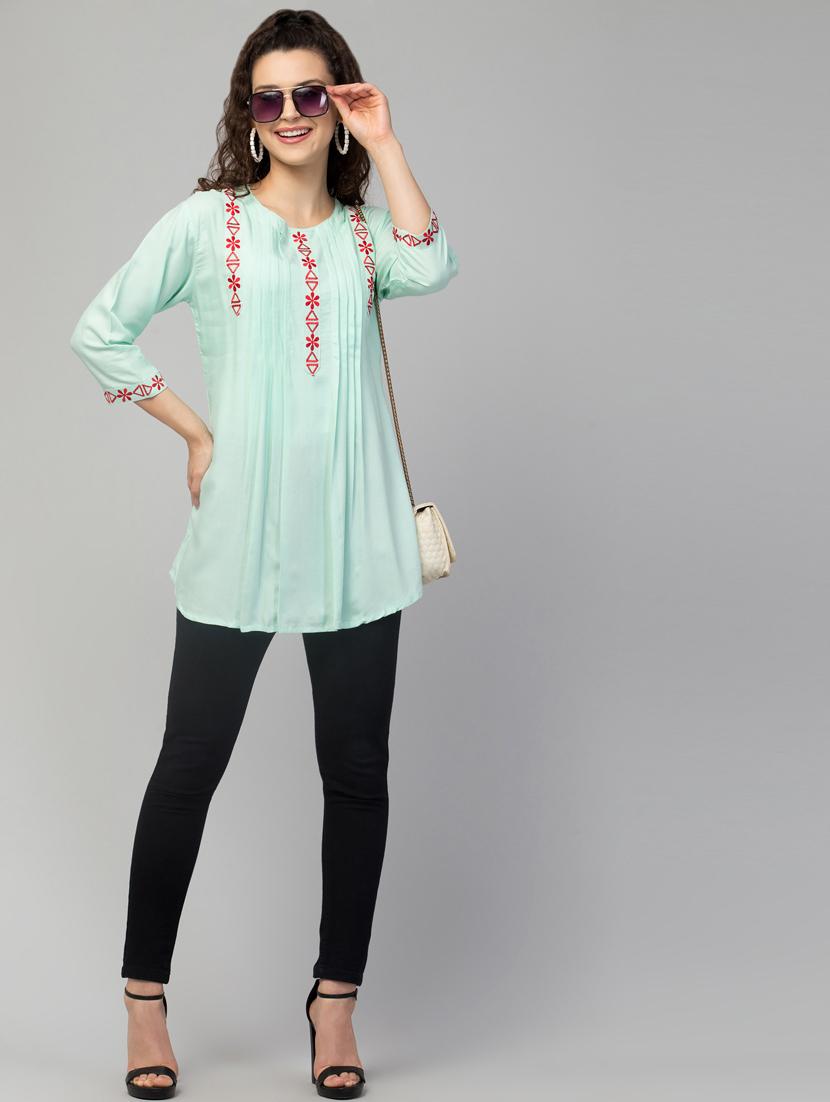 light blue floral embroidred a-line tunic - 20301372 - Standard Image - 3