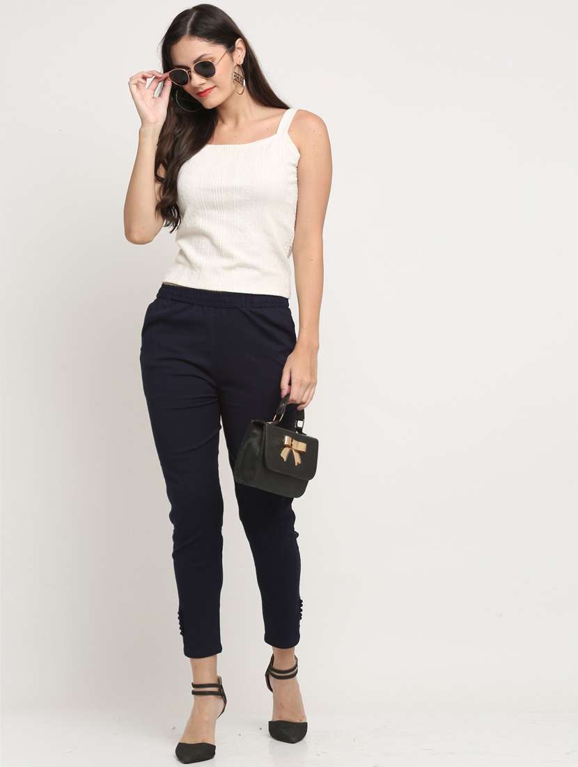 women mid rise solid flat front trouser - 20301390 -  Standard Image - 3
