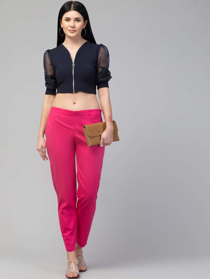 women solid pleated cigarette pants - 20301402 -  Standard Image - 3