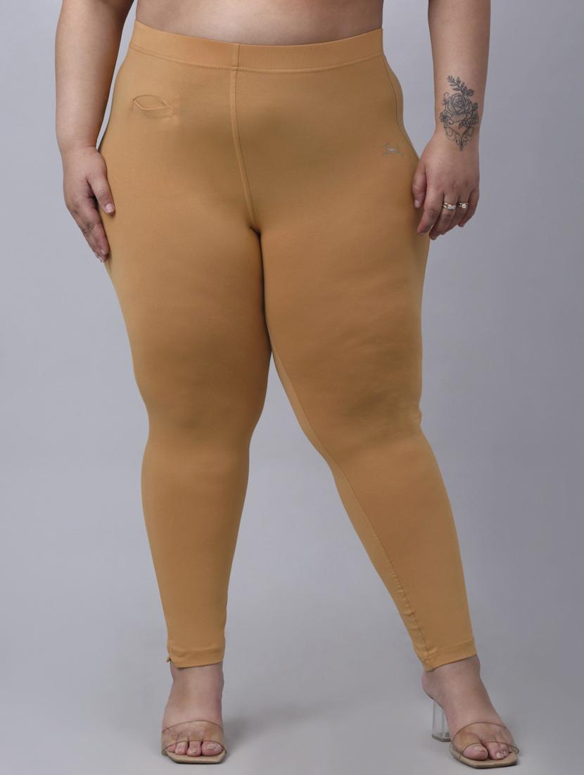 tan cotton blend solid legging - 20301411 - Zoom Image - 0