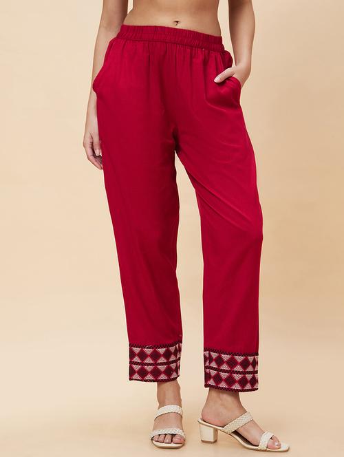 women maroon cotton cigarette pants - 20301515 - Standard Image - 0