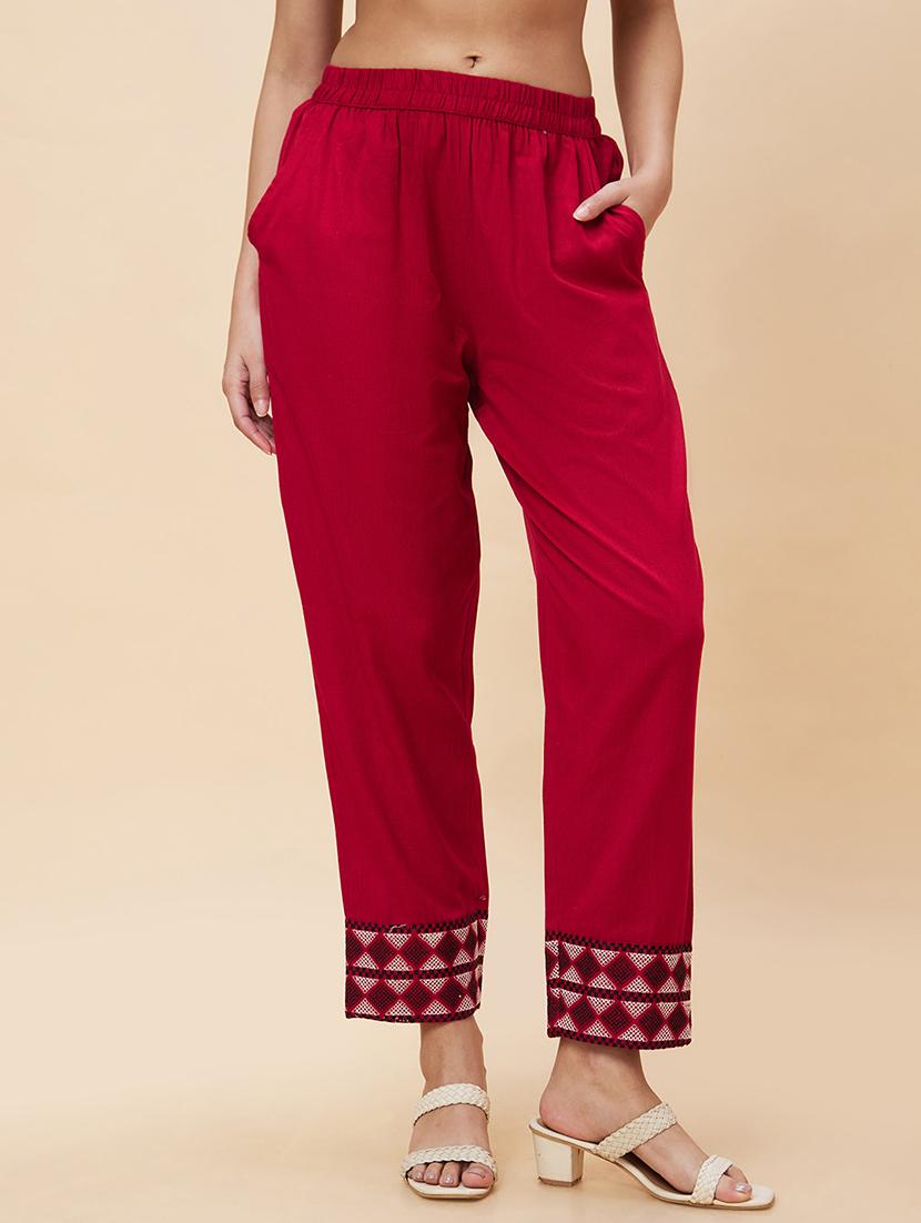 women maroon cotton cigarette pants - 20301515 - Zoom Image - 0