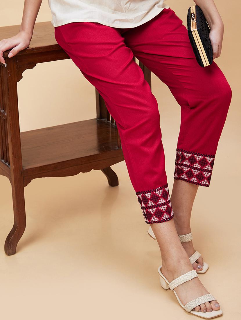 women maroon cotton cigarette pants - 20301515 - Standard Image - 3