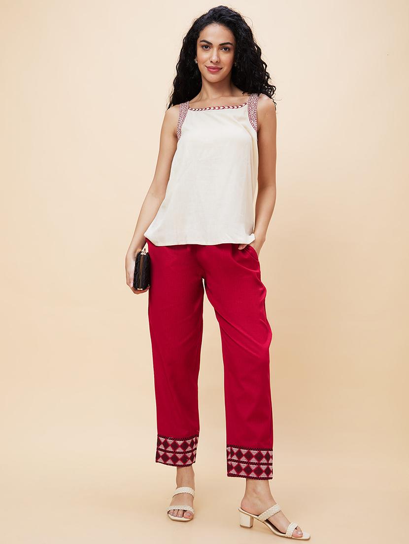 women maroon cotton cigarette pants - 20301515 - Standard Image - 5