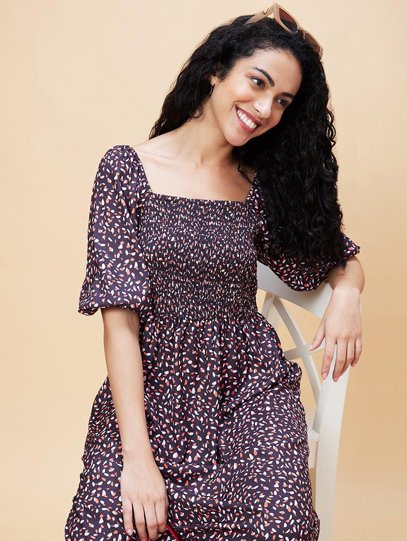 women black polyester fit & flare dress - 20301529 - Standard Image - 5