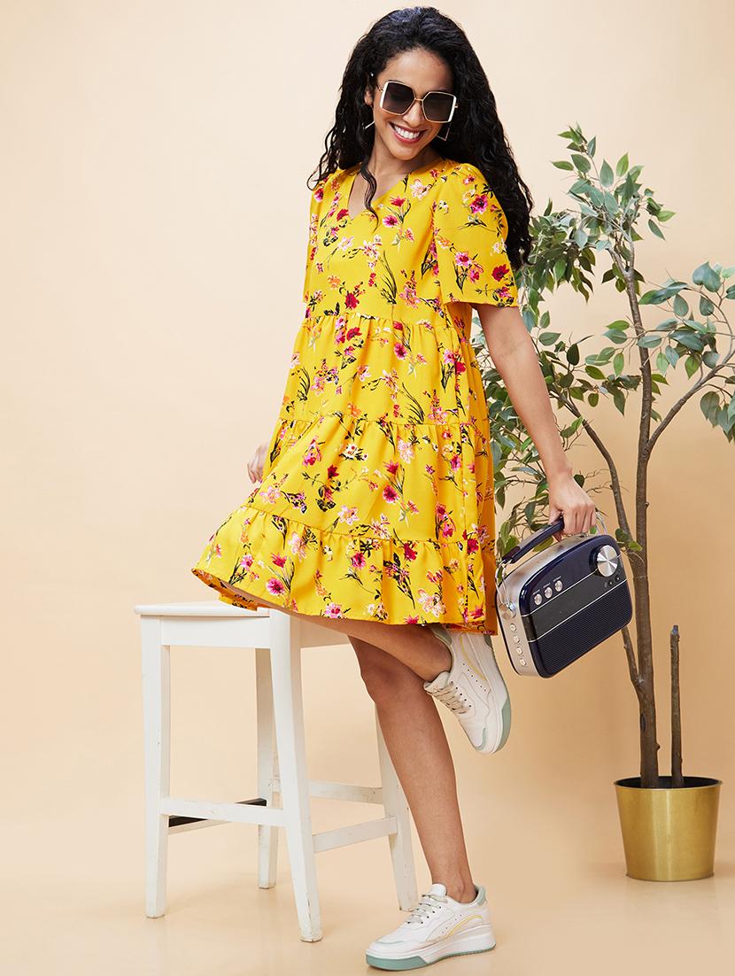 women yellow polyester tiered dress - 20301531 - Standard Image - 3