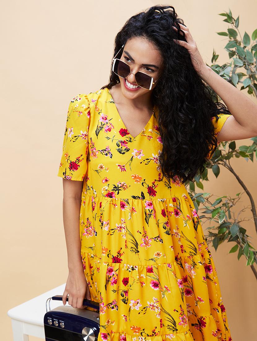 women yellow polyester tiered dress - 20301531 - Standard Image - 5