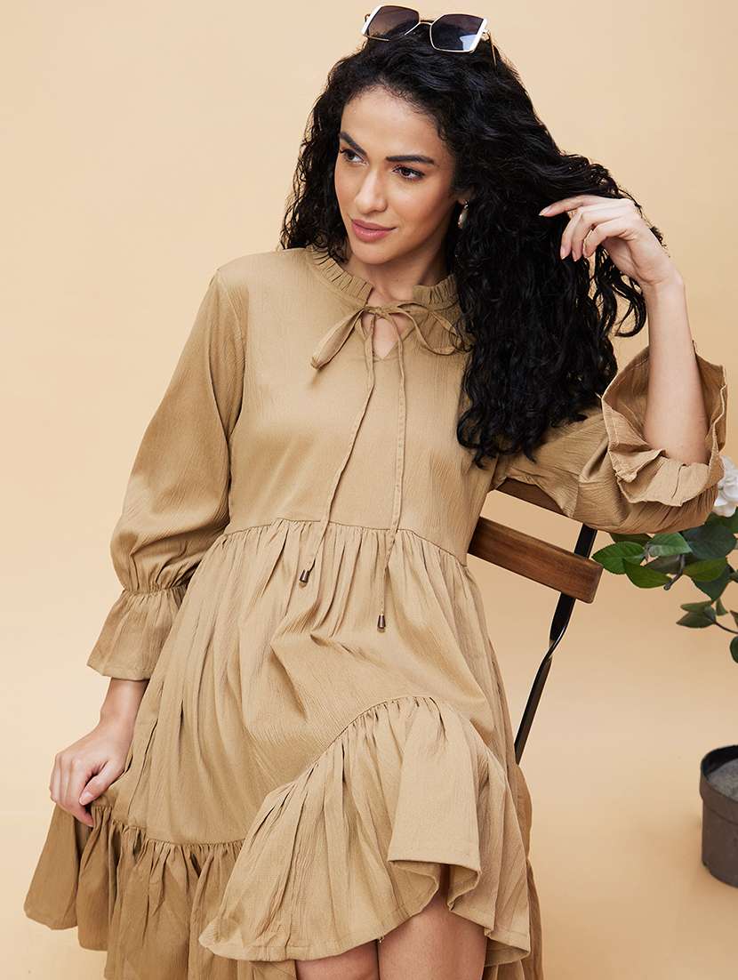 women nude brown polyester a-line dress - 20301538 -  Standard Image - 5