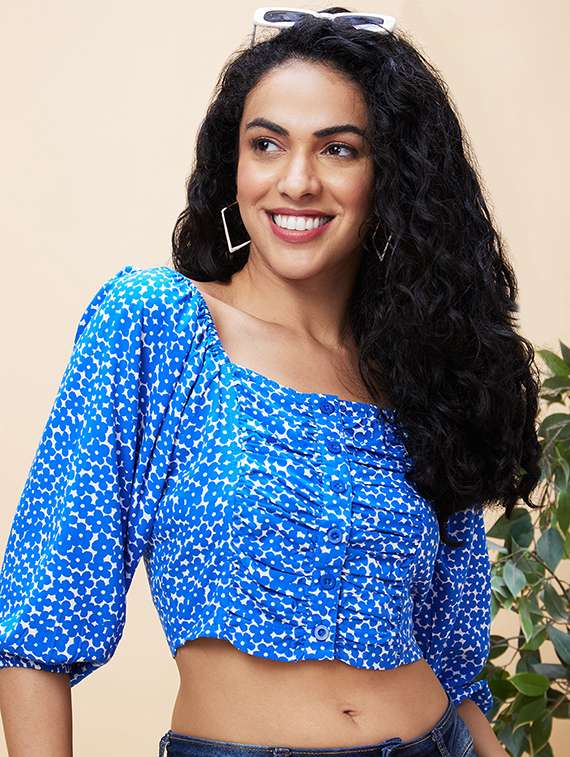 women blue polyester crop top - 20301545 -  Standard Image - 3