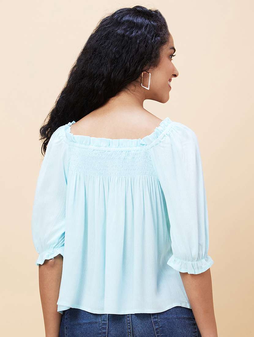 women light blue viscose regular top - 20301546 -  Standard Image - 3