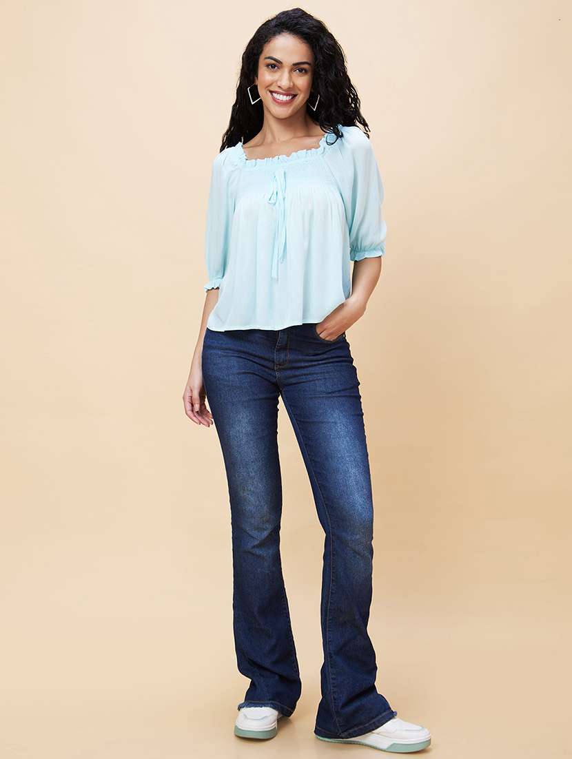 women light blue viscose regular top - 20301546 -  Standard Image - 5