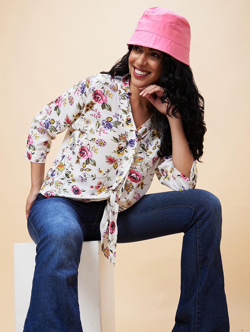 women white viscose regular top - 20301547 - Standard Image - 5